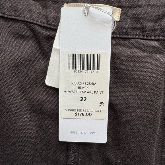 NWT Eileen Fisher Black High Waisted Cotton Hemp Tapered Ankle Pant Size 22 - Picture 10 of 11